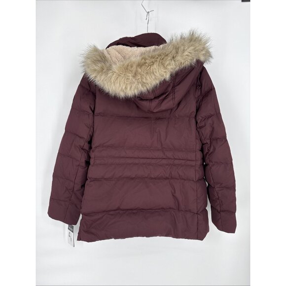 Lauren Ralph Lauren womens XL Burgundy Down Puffer Coat Faux Fur Hooded Jacket - Picture 10 of 10
